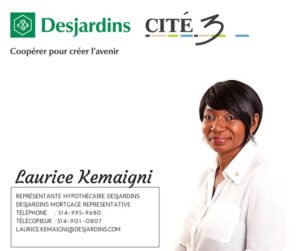 Carte professionnelle de Laurice Kemaigni, représentante hypothécaire Desjardins