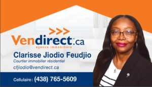 Carte professionnelle de Clarisse Jiodio Feudjio, courtier immobilier résidentiel, Vendirect.ca